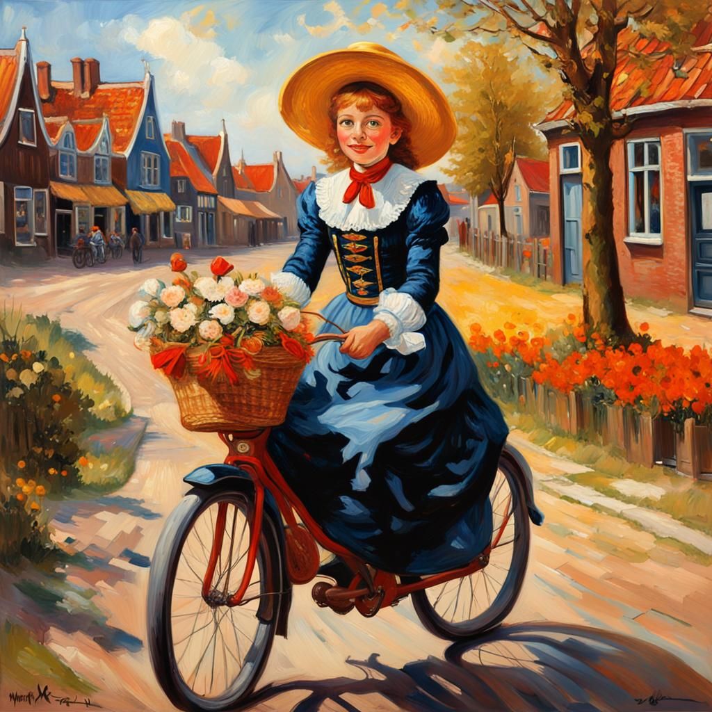 Dutch Girl in Volendam Costume, Oil Painting Style