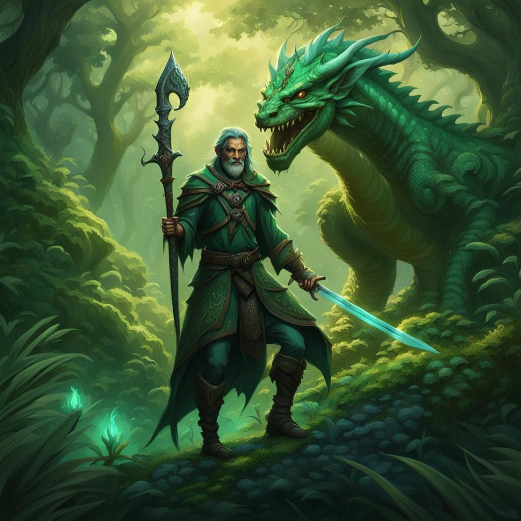 Elf Shaman on Dragon: Dark Fantasy Digital Art