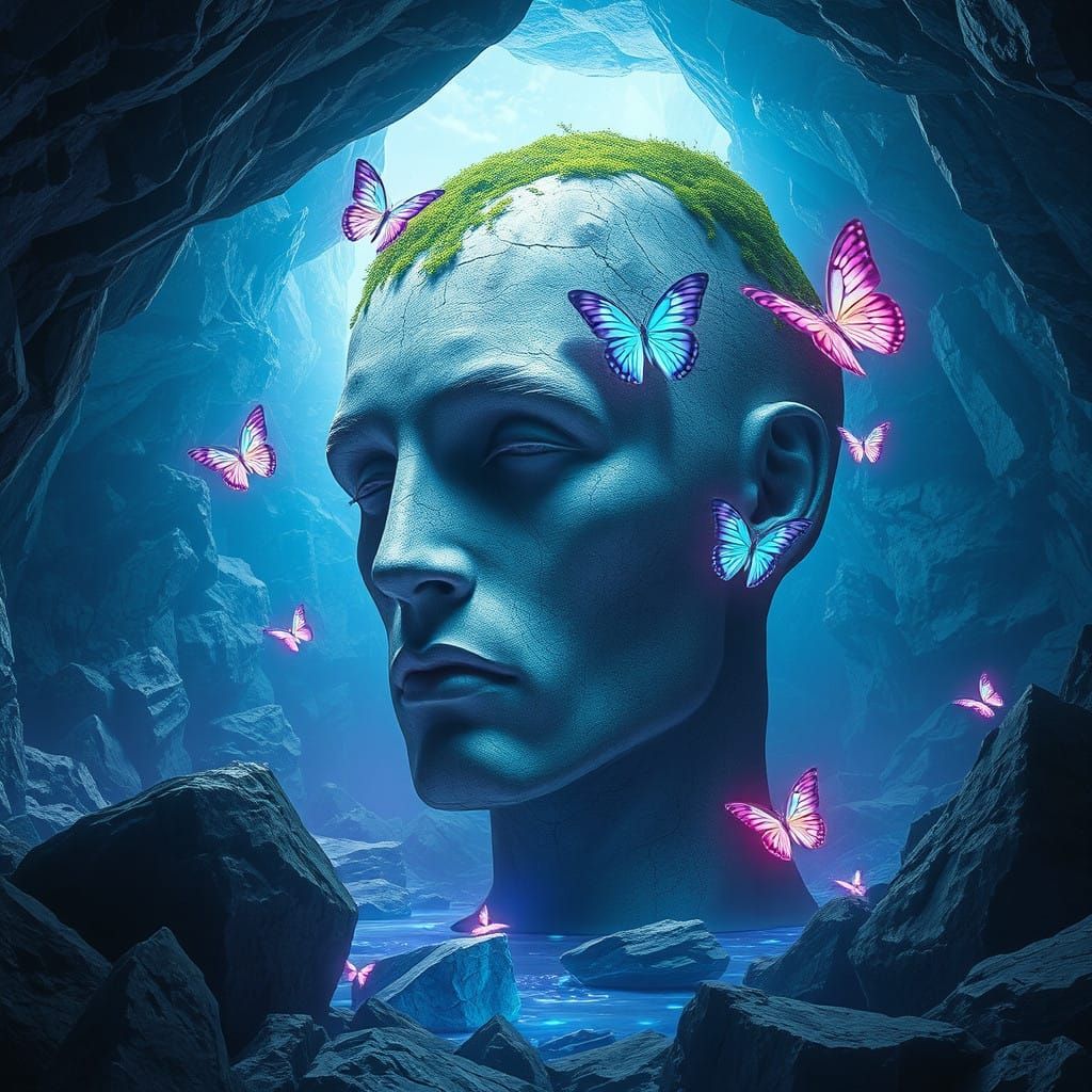 Surreal Cave Discovery with Glowing Butterflies in a Dreamli...