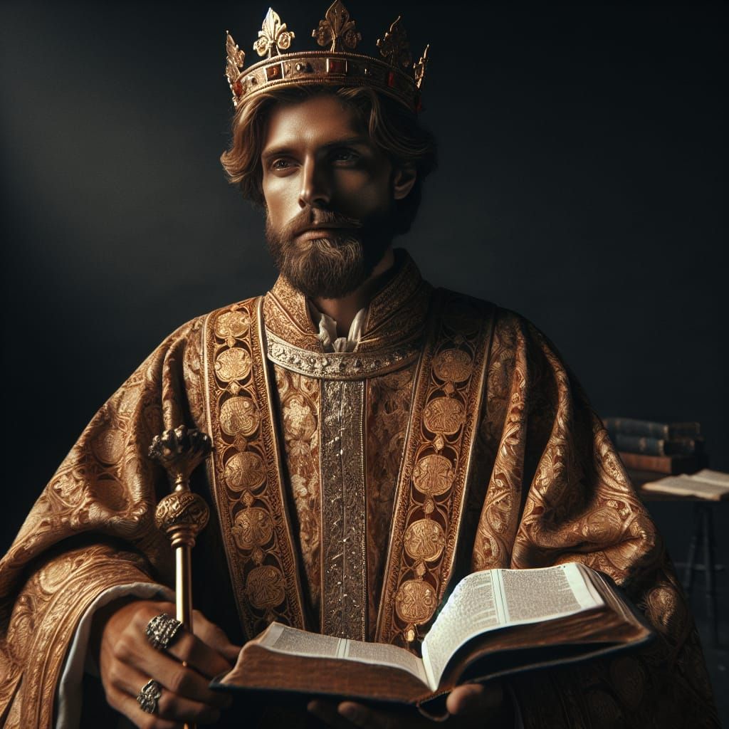 Noble Medieval King with Scepter and Bible