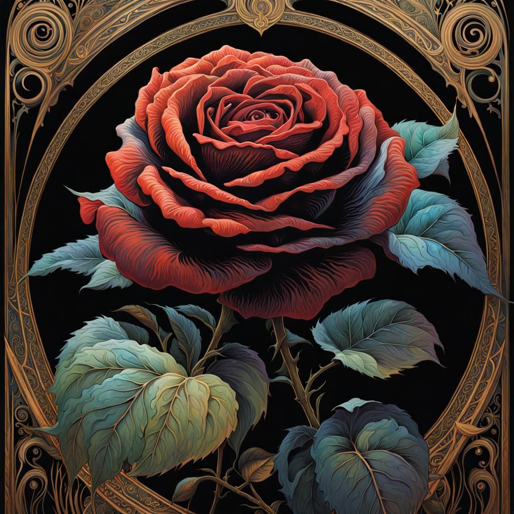 Eldritch Black Rose in Gouache Style