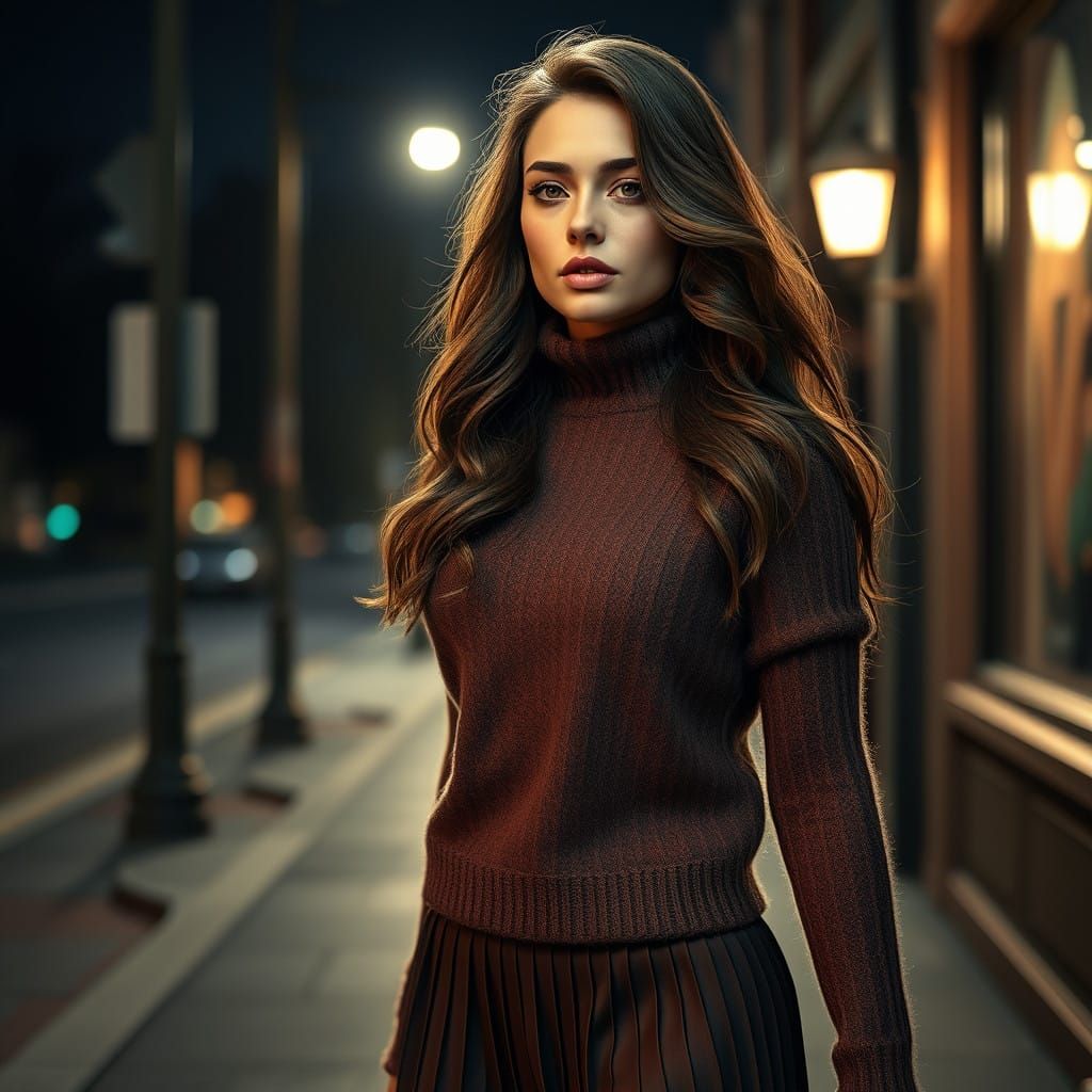 Ethereal Brunette in Nighttime Radiance