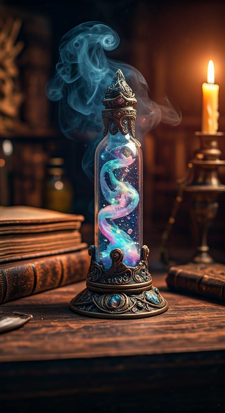 Mystical Apothecary Vial in Whimsical Fantasy Setting