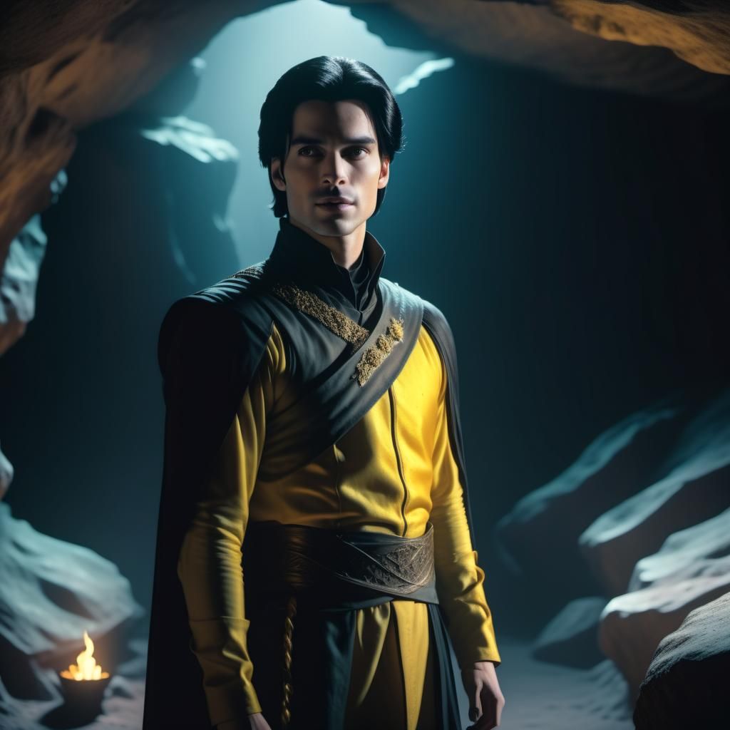 Black-Haired Prince in Cave with Noctilucent Glow