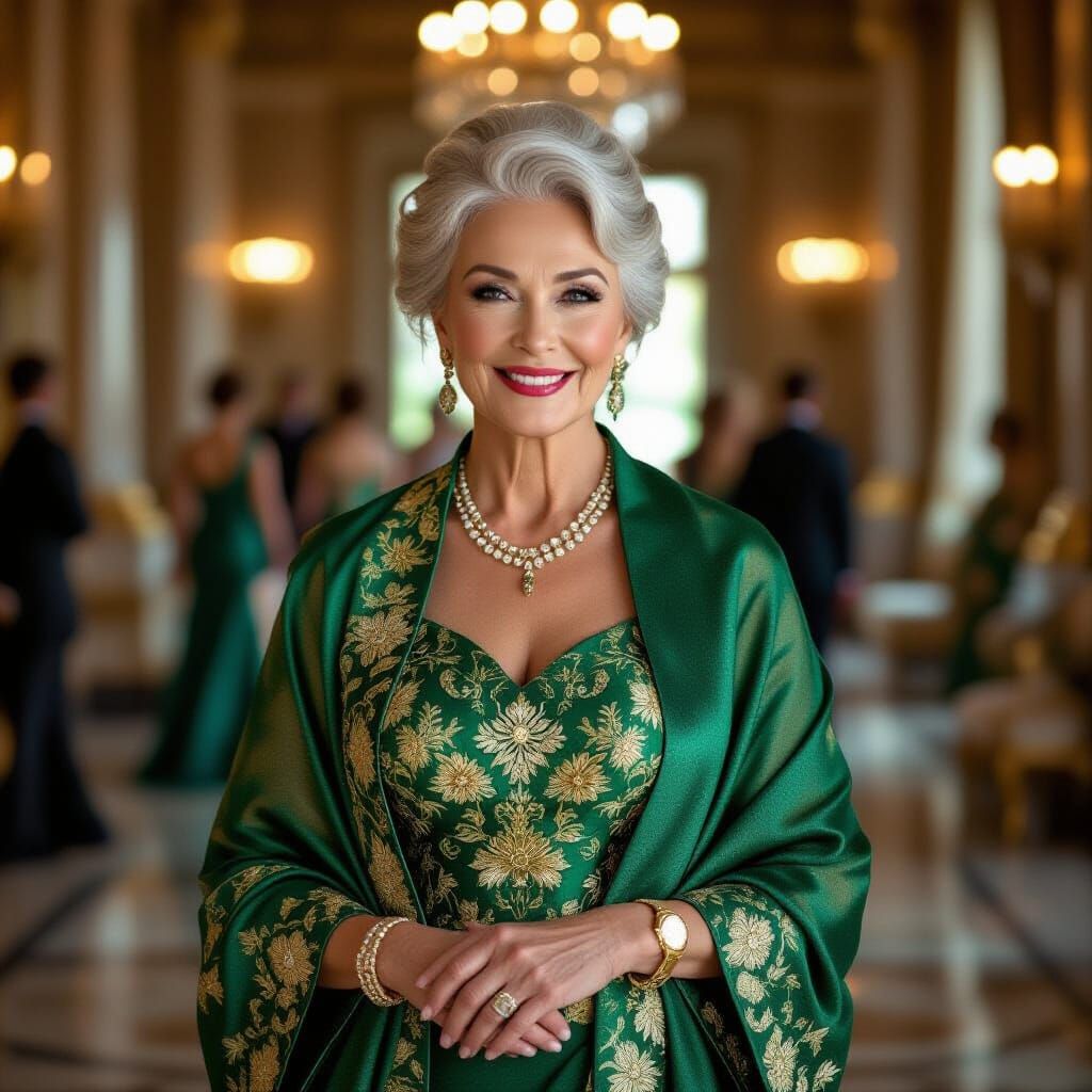 Mother of the Bride in Emerald Gown, Klimt Style