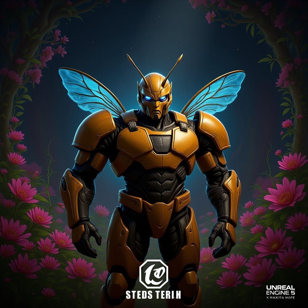Bumblebee in Whimsical Flora, Deep Matte Painting Style