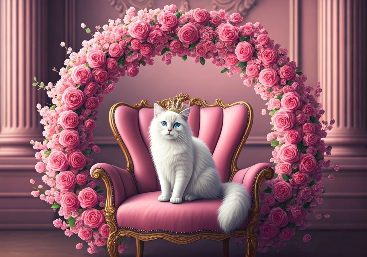 Whimsical Feline Royalty in Soft Pastel Hues
