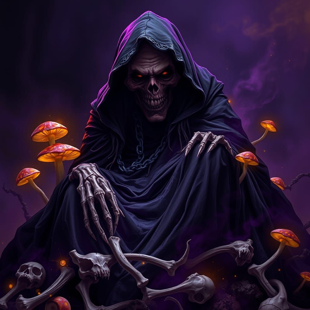 Skeletal Throne Scene in Dark Mystic Aura