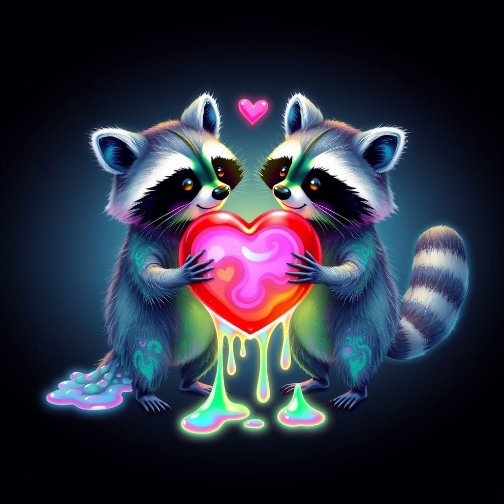 Playful Raccoons in Vibrant Slime