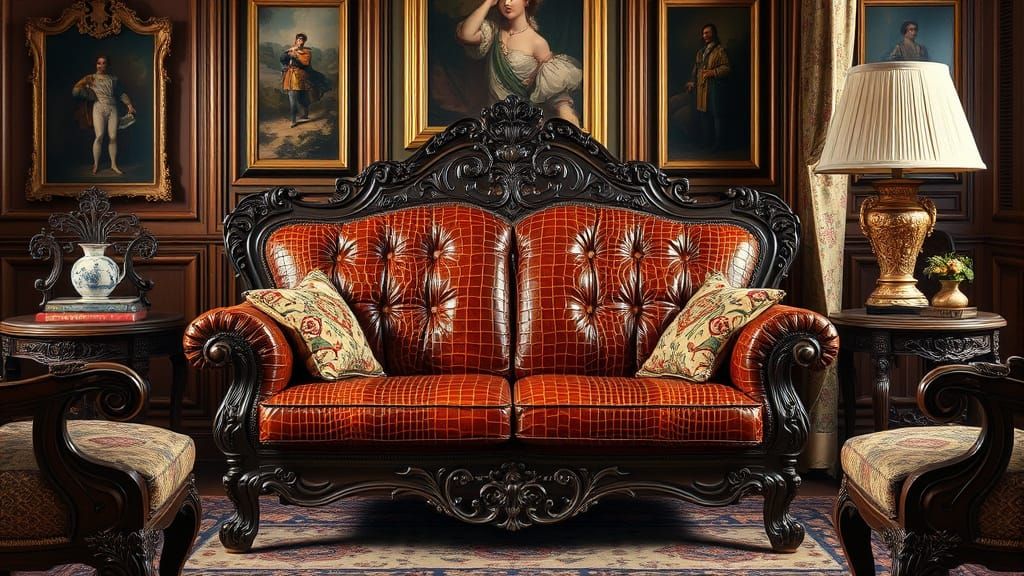 Victorian Parlor With Alligator Leather Love Seat