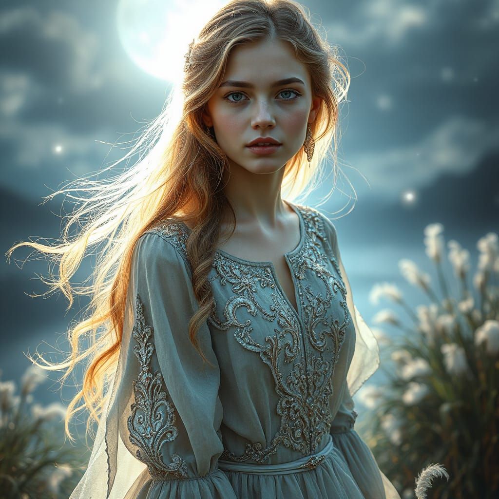 Ethereal Goddess in Starlight Gown