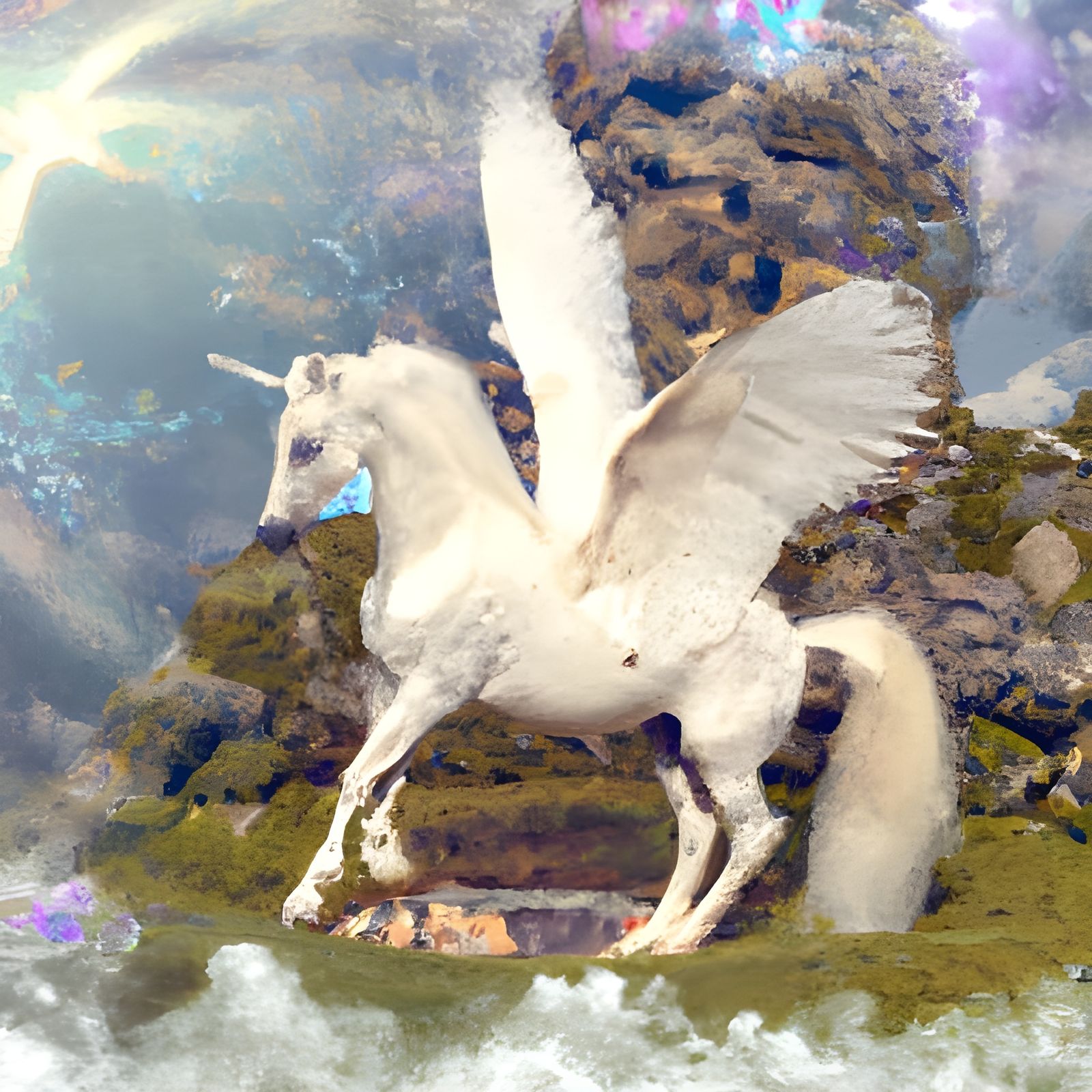 Mythical Pegasus with Elaborate White Wings