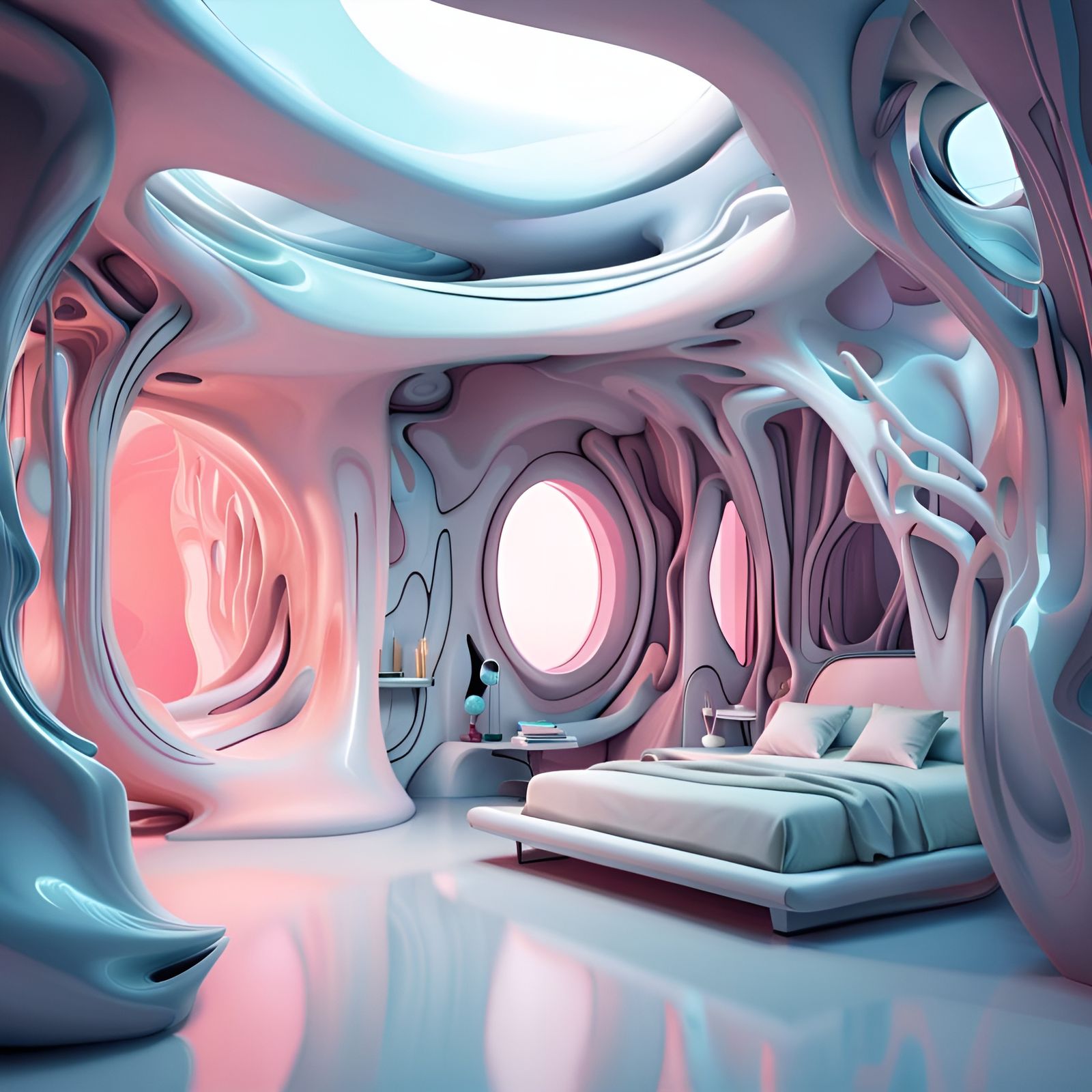 Futuristic Space-Punk Bedroom with Surreal Architecture