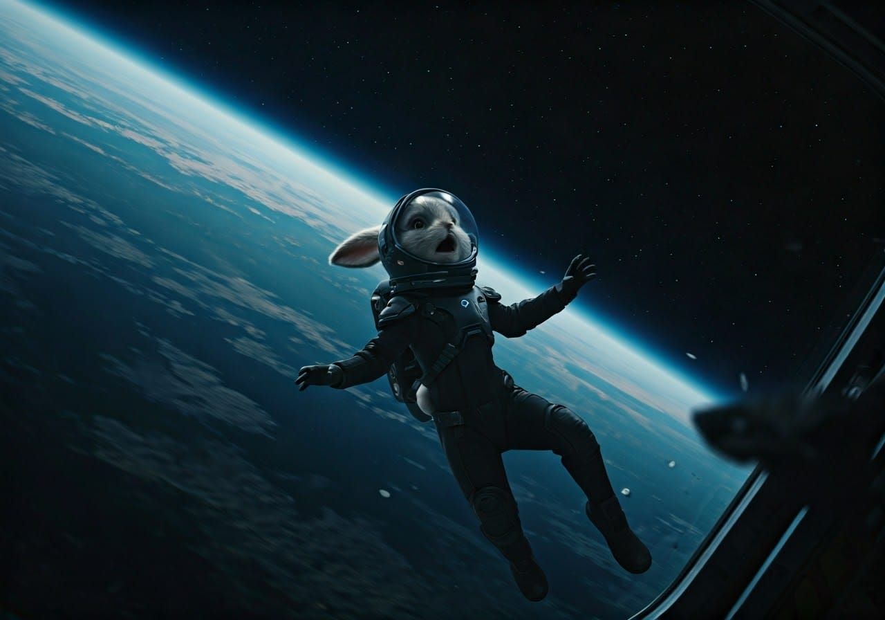 Rabbit Astronaut Lost in Space: A Cinematic Still
