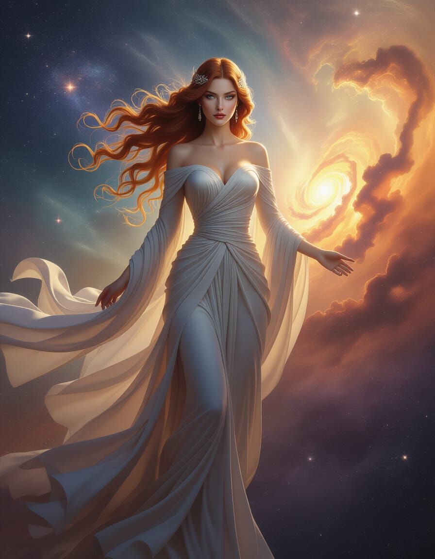 Mythological Goddess in Cosmic Nebula Digital Painting
