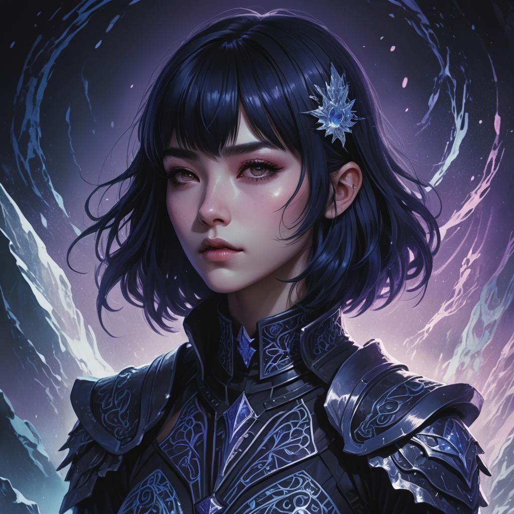 Icy Aura Woman in Dark Fantasy Art Nouveau