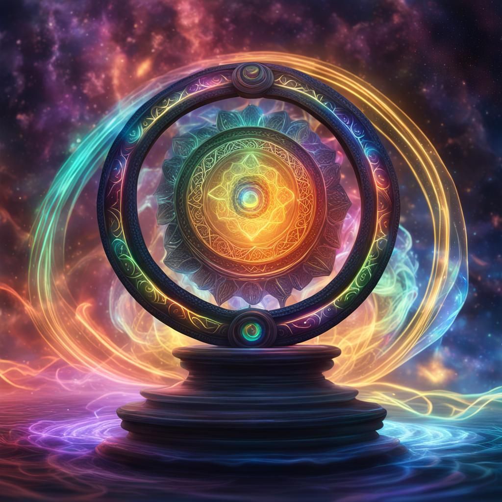 Ethereal Alien Bracelet with Runes on Crystal Pedestal