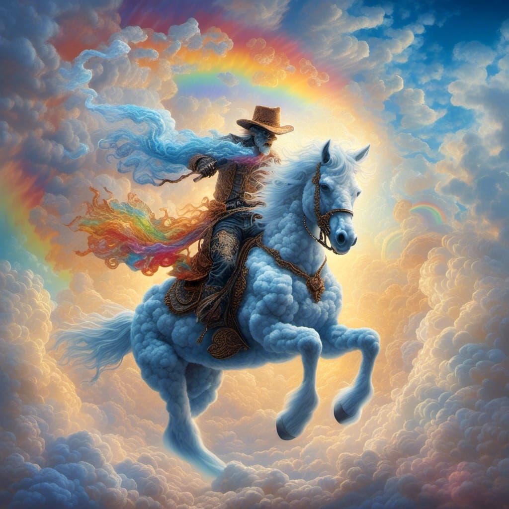 Cowboy Ghost Rider on Cloud Horse in Fantasy Art Style