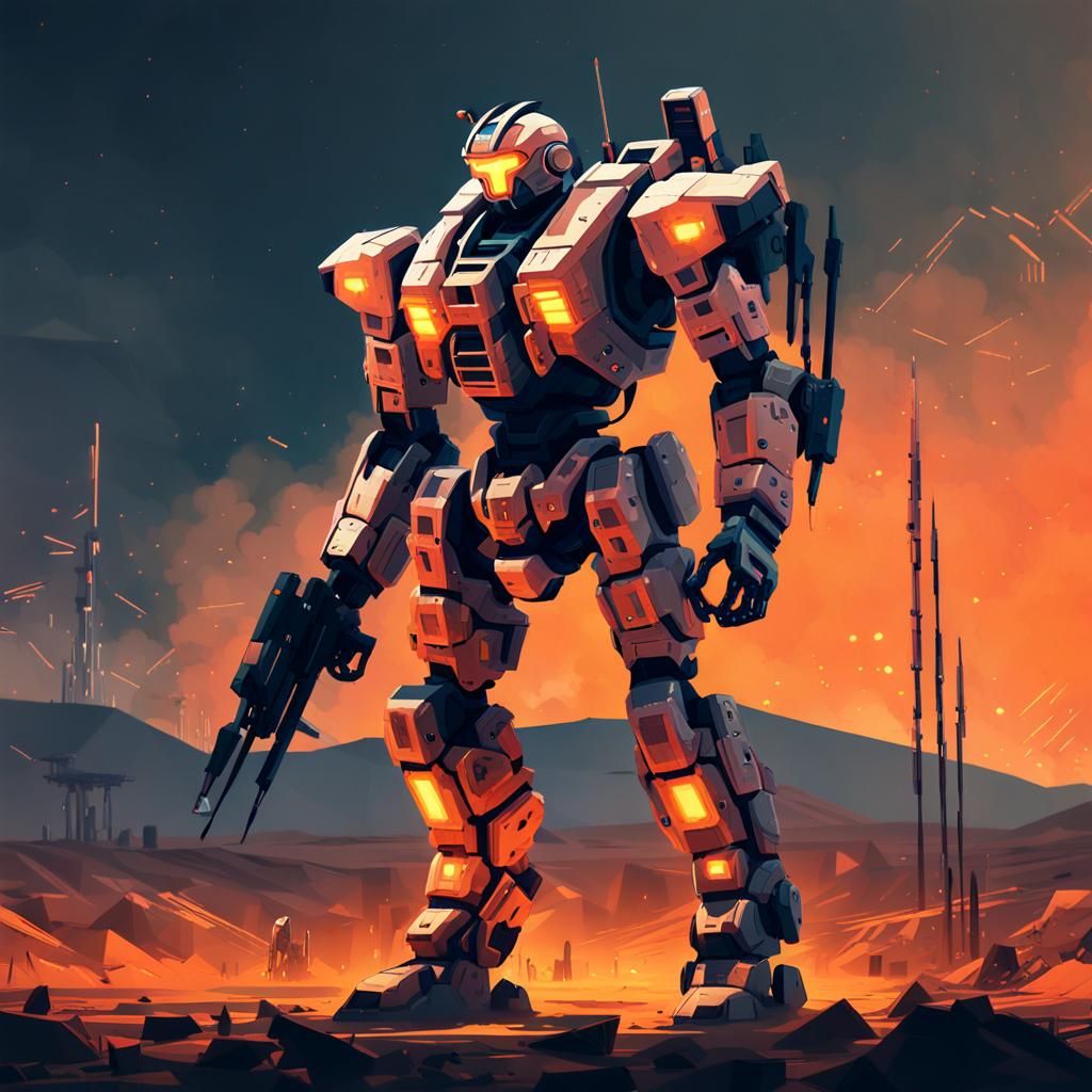 Armored Mech Suit in Desolate Wasteland Concept Art