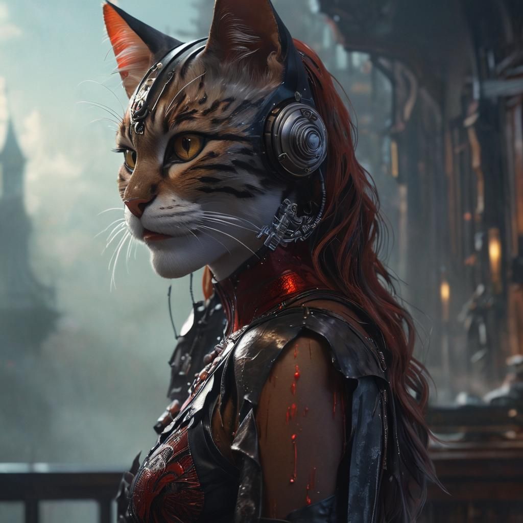 Ethereal Catgirl Fantasy with Hyperdetailed Background