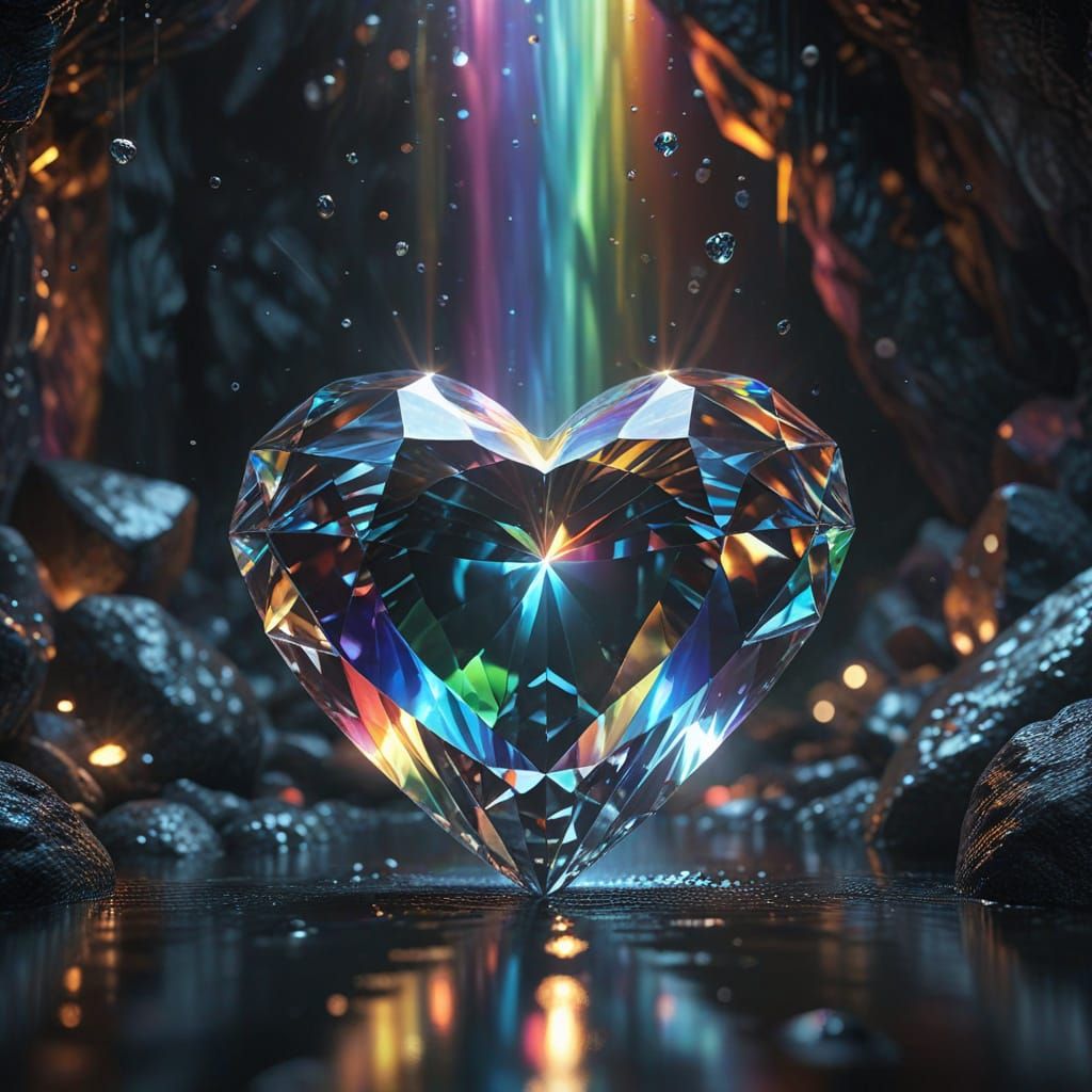 Rainbow Light Beams from Diamond Prism Heart