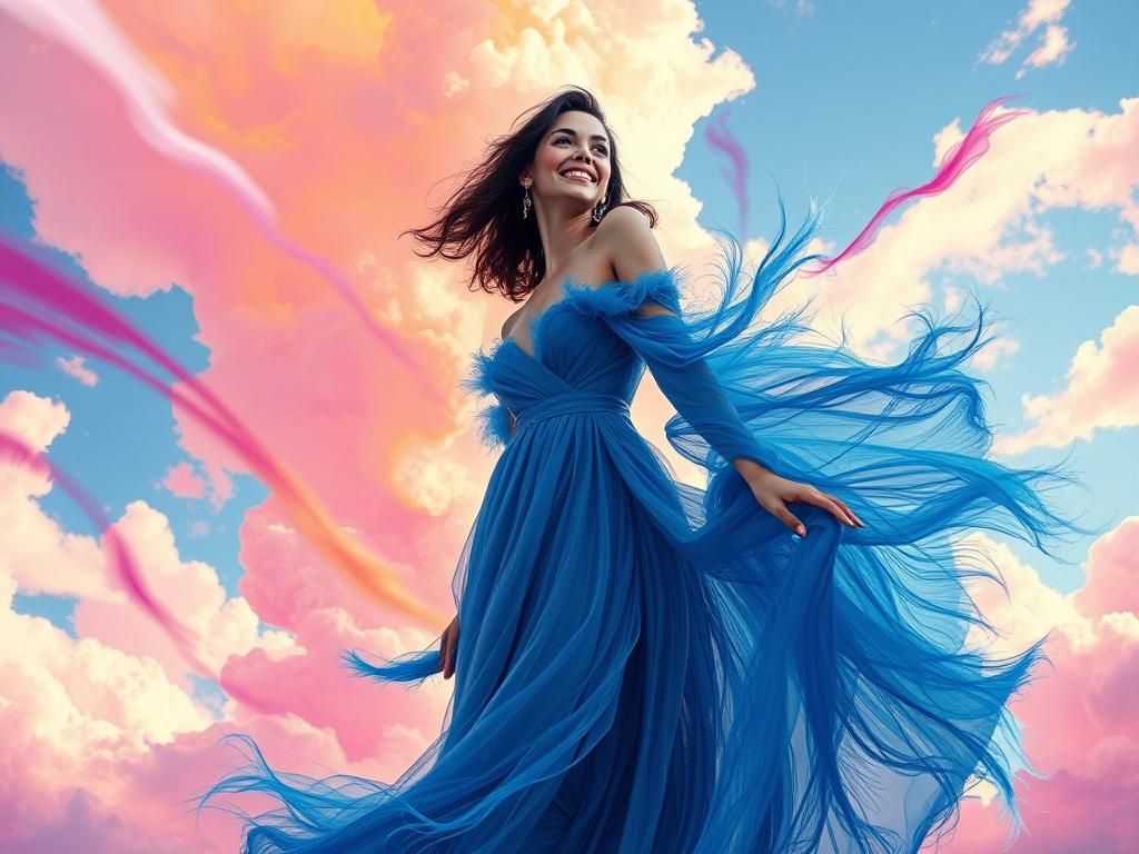 Woman in Blue Gown: Psychedelic Digital Art