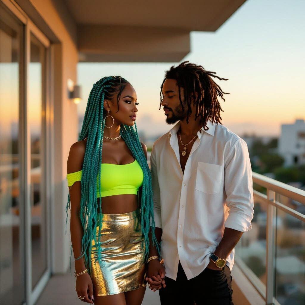 Couple on Balcony at Golden Hour, R&B Energy