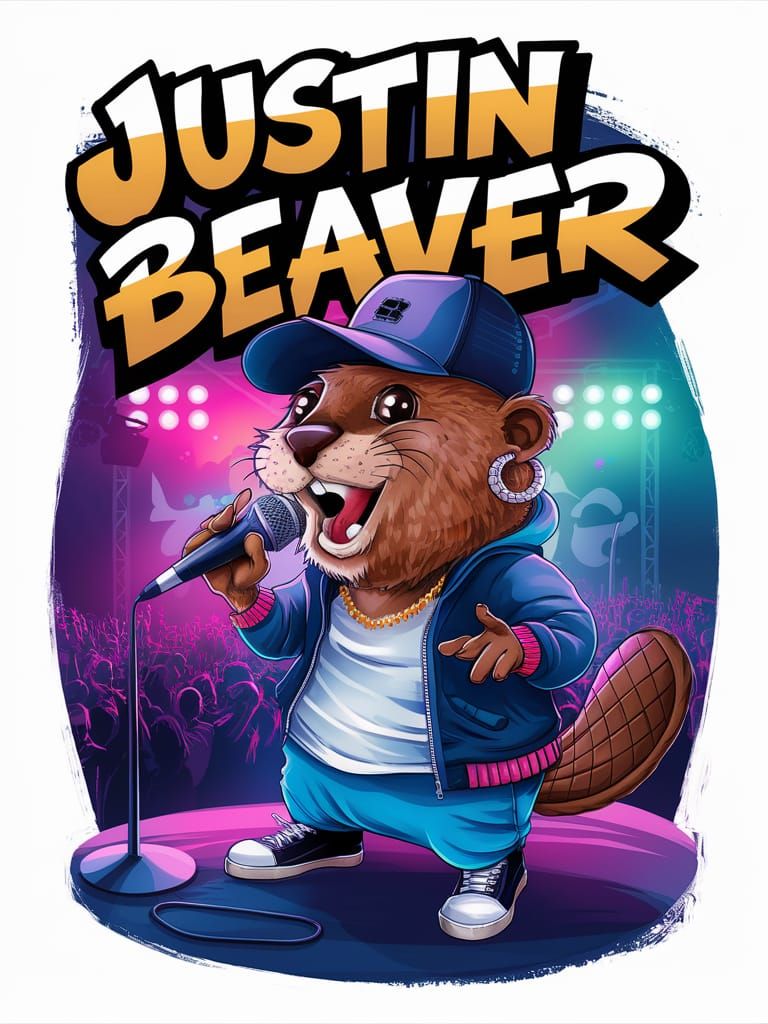 Hip-Hop Beaver Singing on Stage Graffiti Art