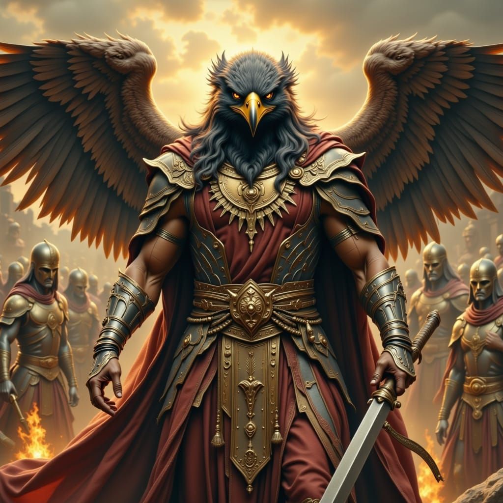 Eagle-Headed God of Authority in Armored Fantasy Style