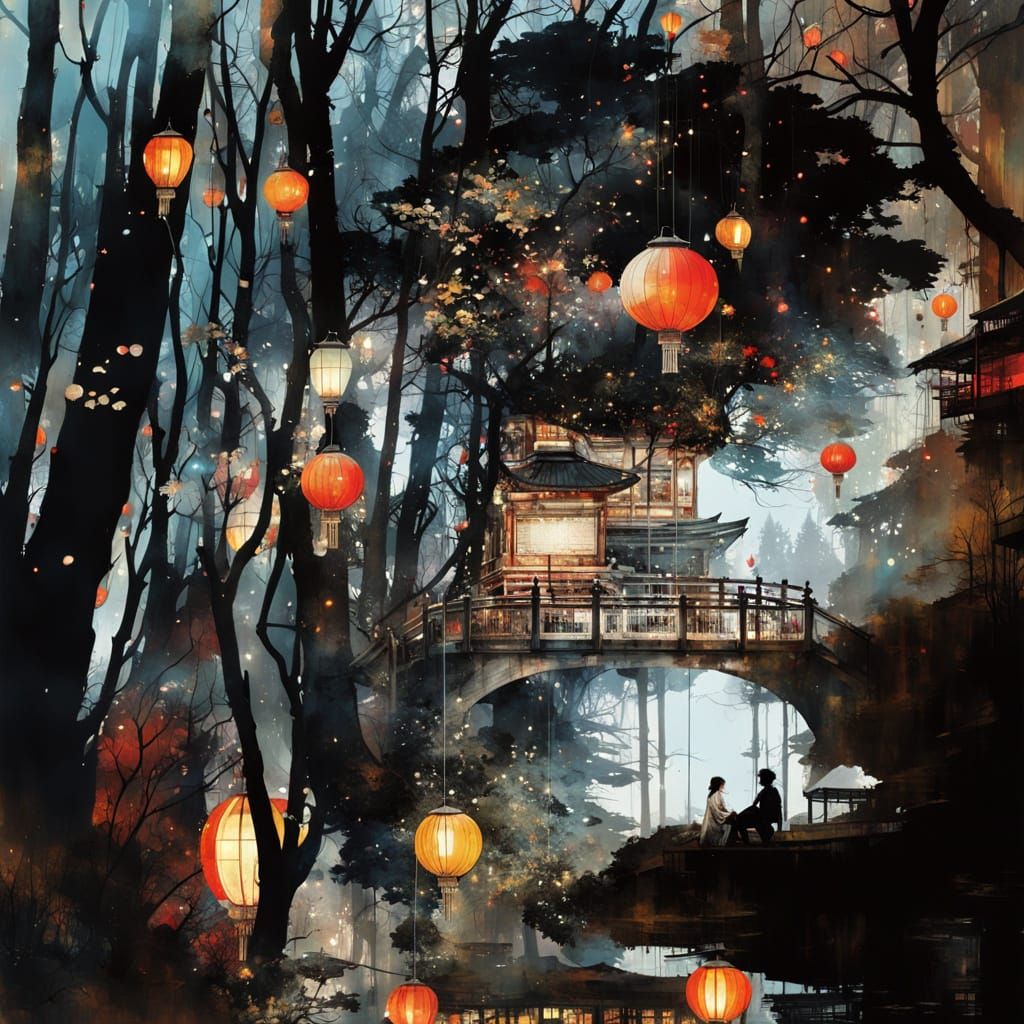 Galaxy Dripping into Cityscape Silhouette