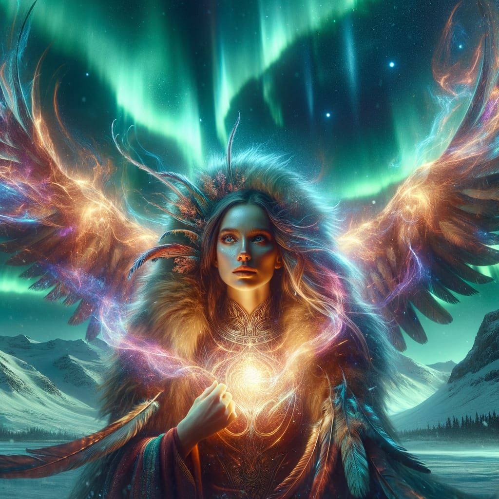Norse Goddess Freyja Portrait Under Northern Lights