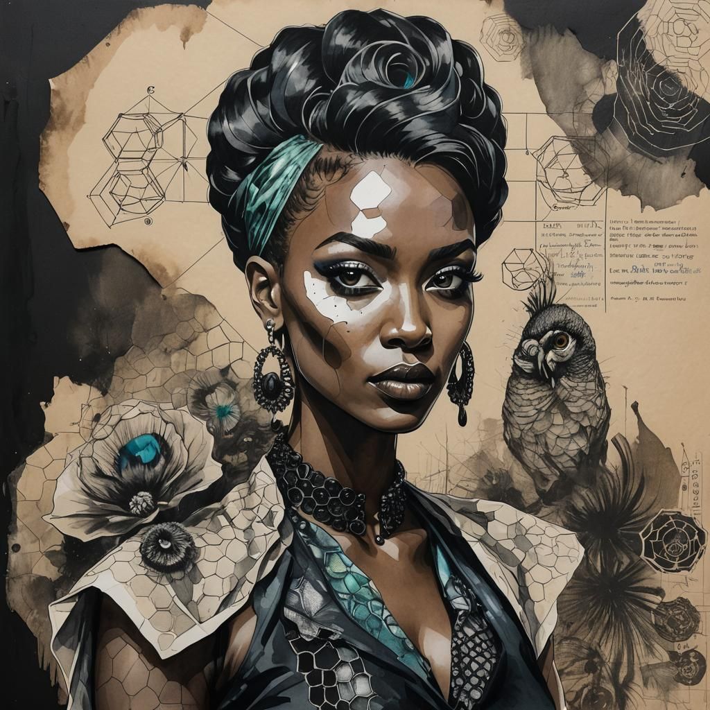 Peacock Fashion Model in Dark Film Noir Style