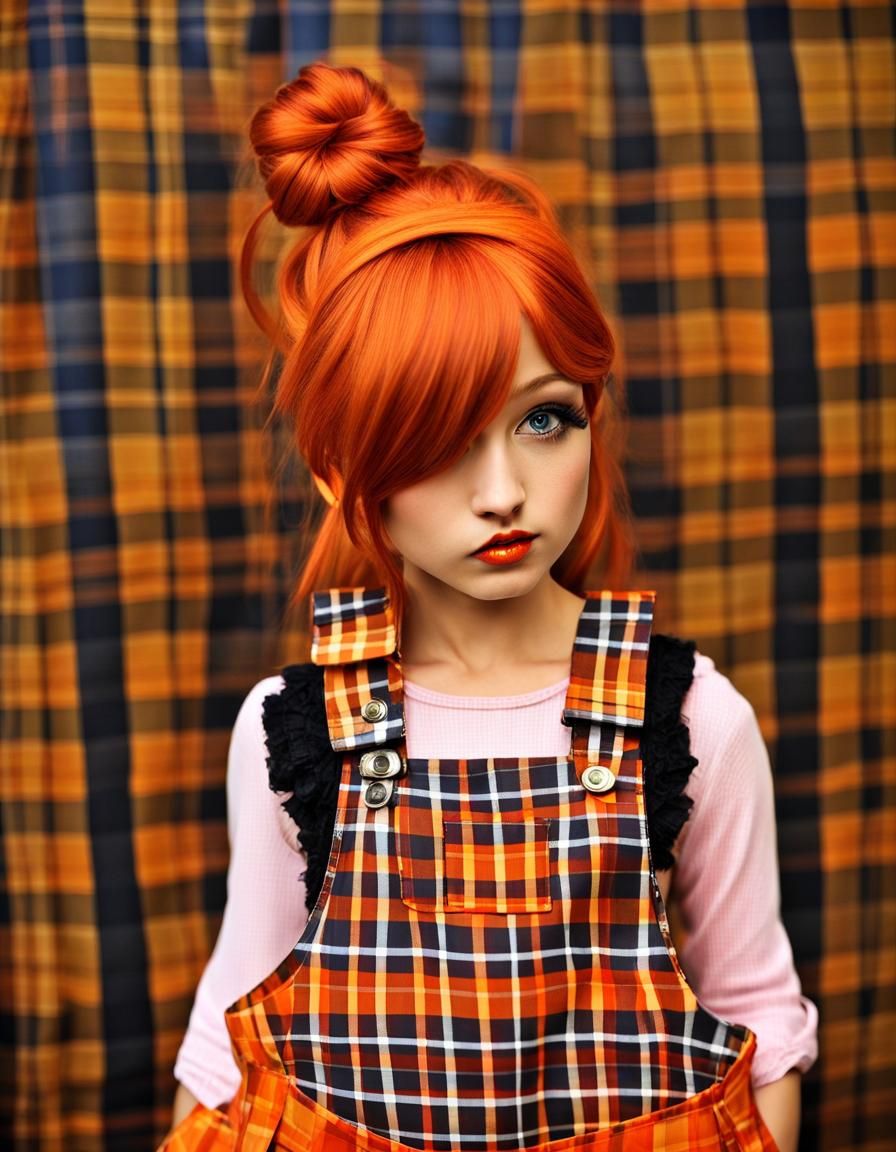 Tangerine Plaid Dungarees: Soft Sculptural Couture