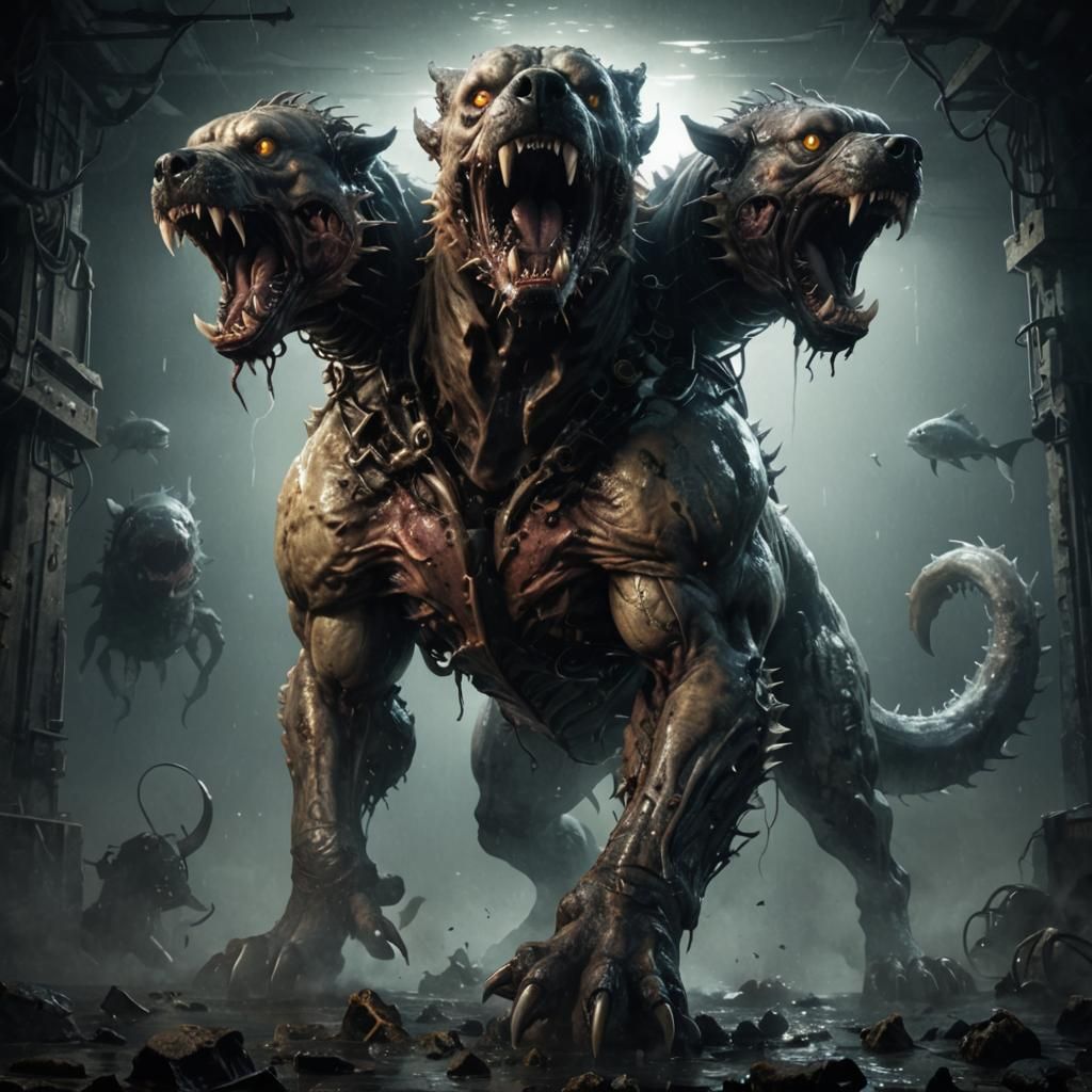 Mysterious Post-Apocalyptic Three-Headed Canine with Anglerf...