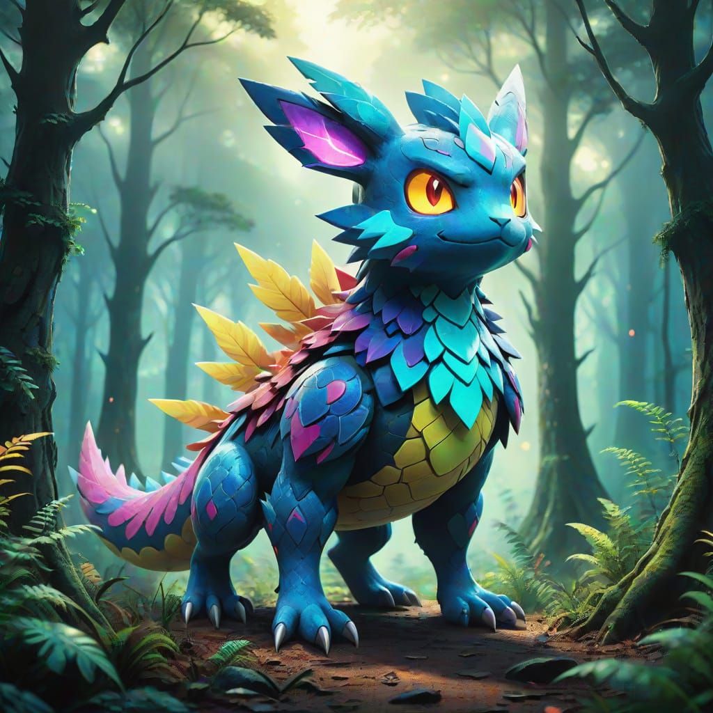 Pokemon in Forest: Vivid Digital Concept Art