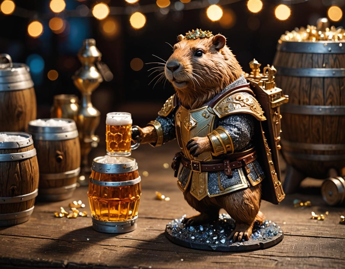 Capybara Knight D&D Figure with Beer Keg