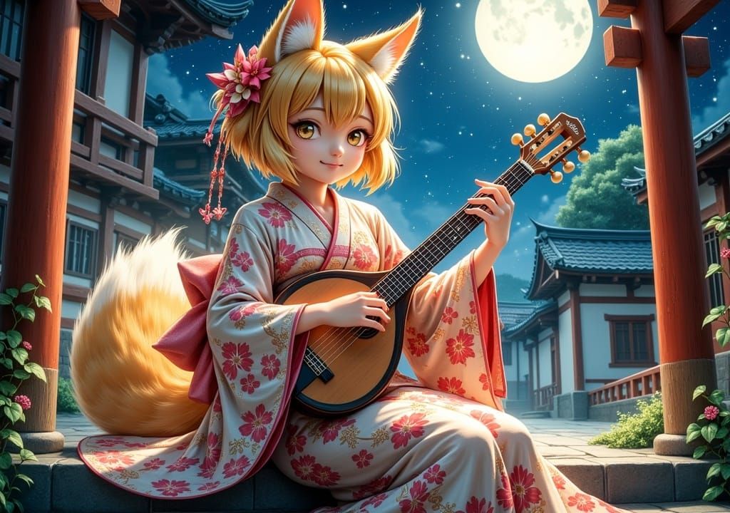 Fox Girl's Moonlit Banjo Serenade