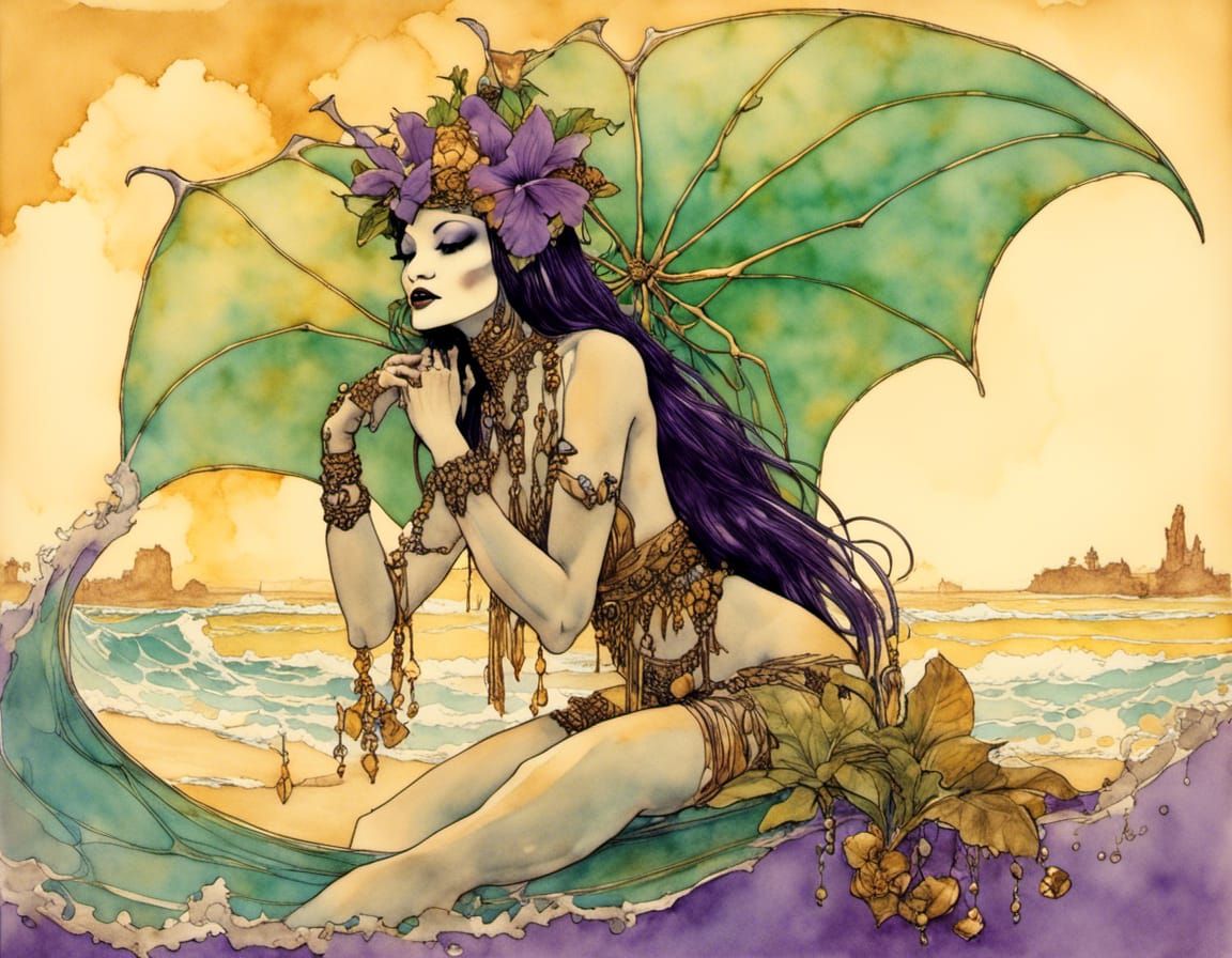 Satyr with Manta Ray Tattoo in Sepia Tones