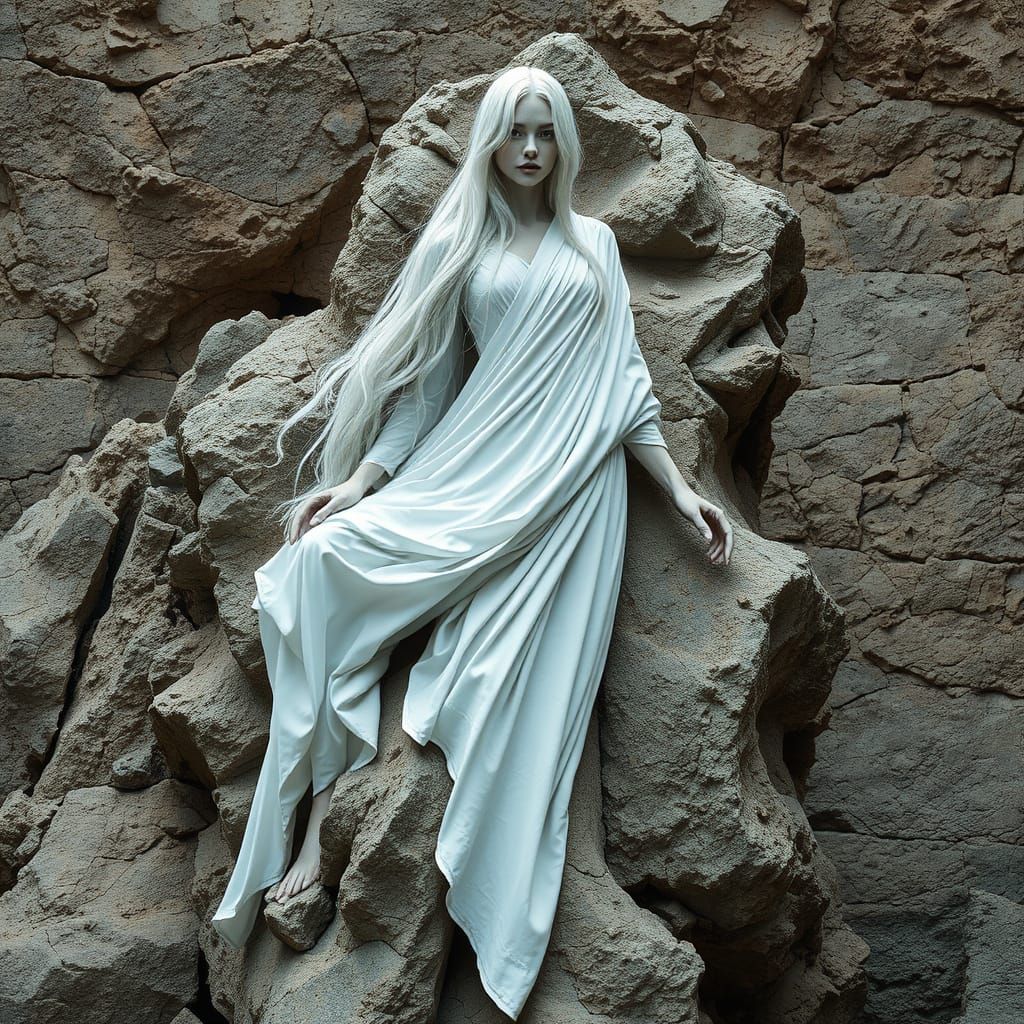 Woman-Shaped Rock Formation with Flowing Hair