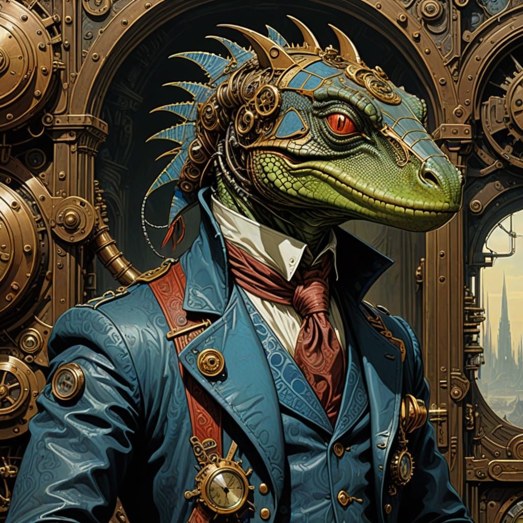 Surreal Steampunk Lizardpunk Landscape in a Cyberpunk Aesthe...