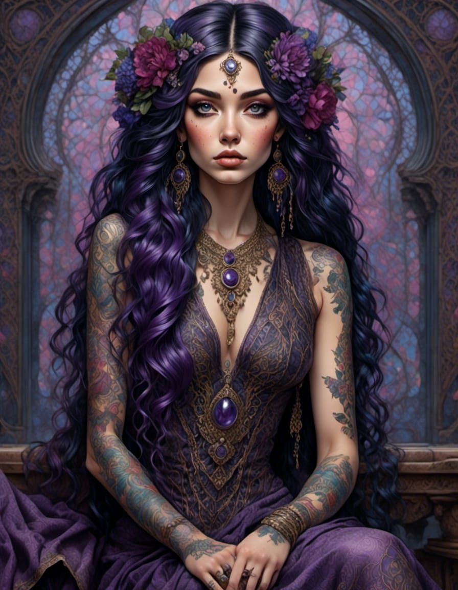 Tattooed Boho Goddess Portrait in Chiaroscuro Style