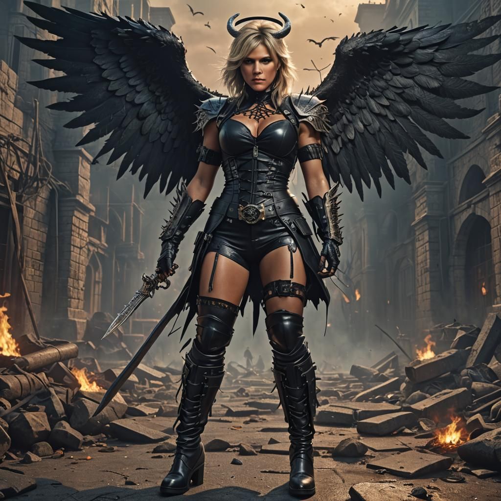 Demonic Angel of Death in Leather Outfit
