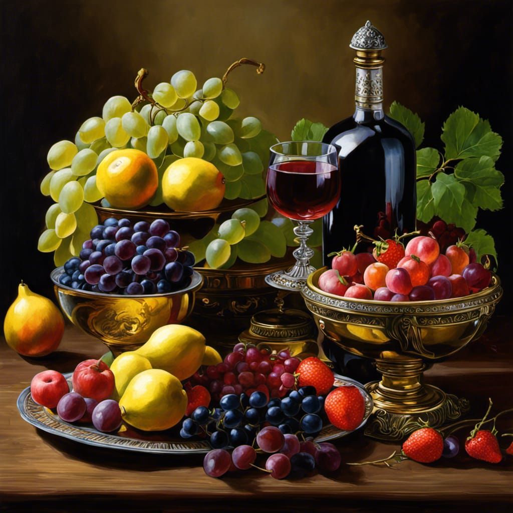 Still Life Oil Painting with Fruit and Crystal