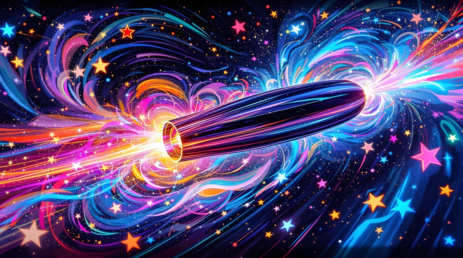 Iridescent Cylinder Races Through Plasma Star Vortex