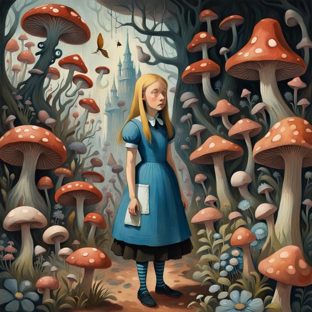 Alice in Wonderland: Gothic Horror Gouache Painting