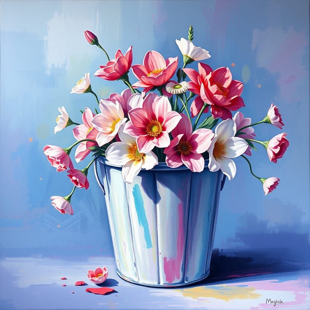 Neon Flowers in Gouache Impressionist Style