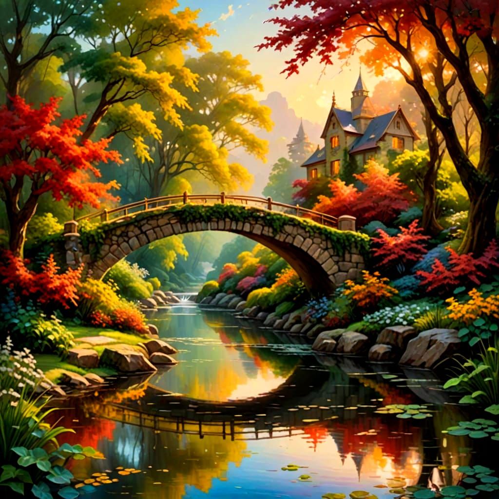 Ethereal Sunset Bridge Amidst River Reflections