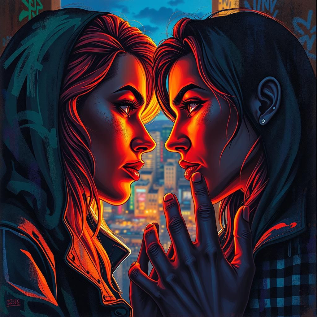 Intense Eye Contact in Vibrant Urban Street Art