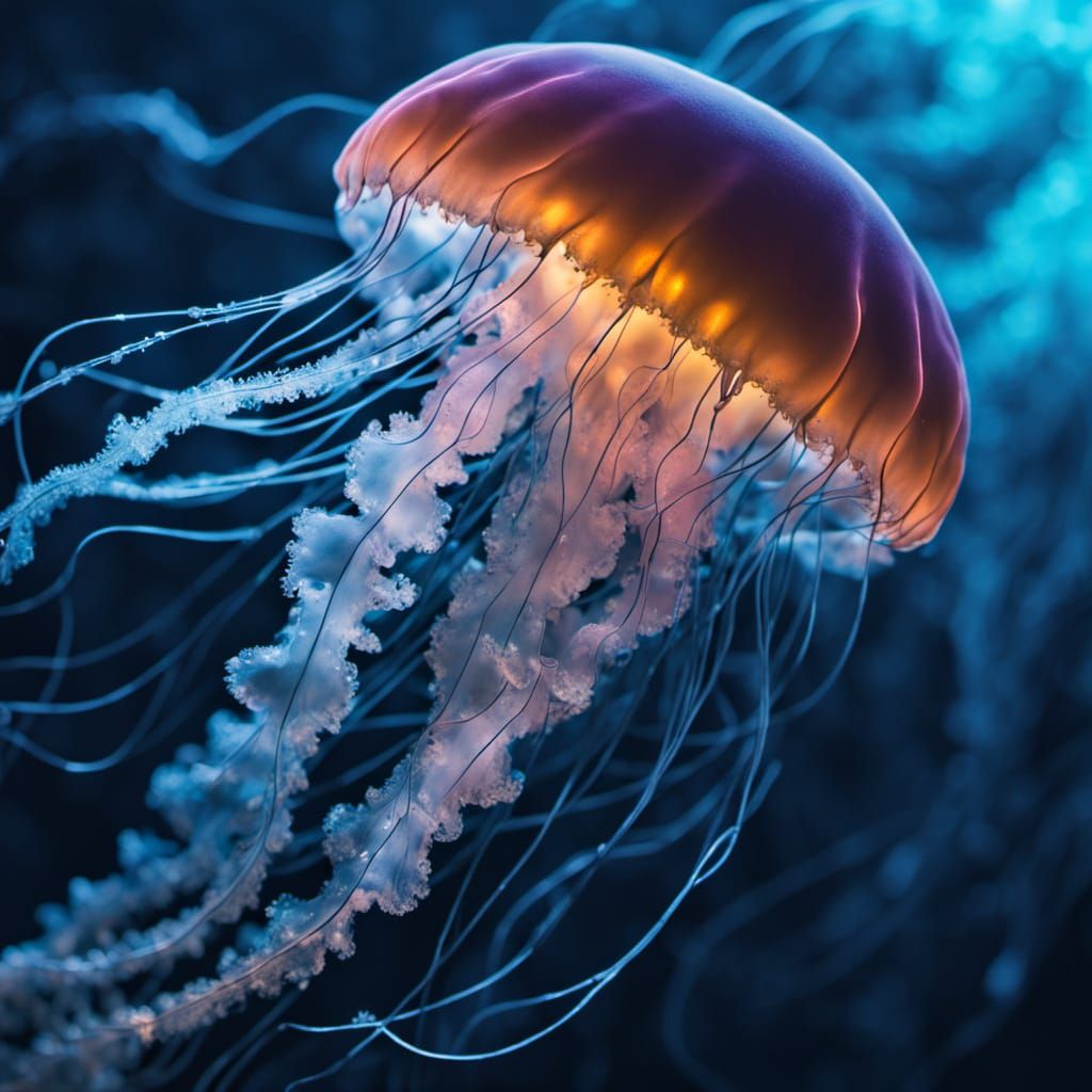 Bioluminescent Jellyfish in Cosmic Ocean Photography