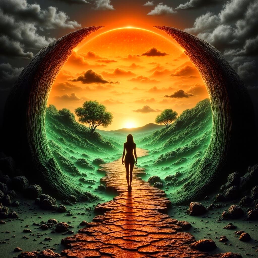 Surreal Portal Neon Orange and Green